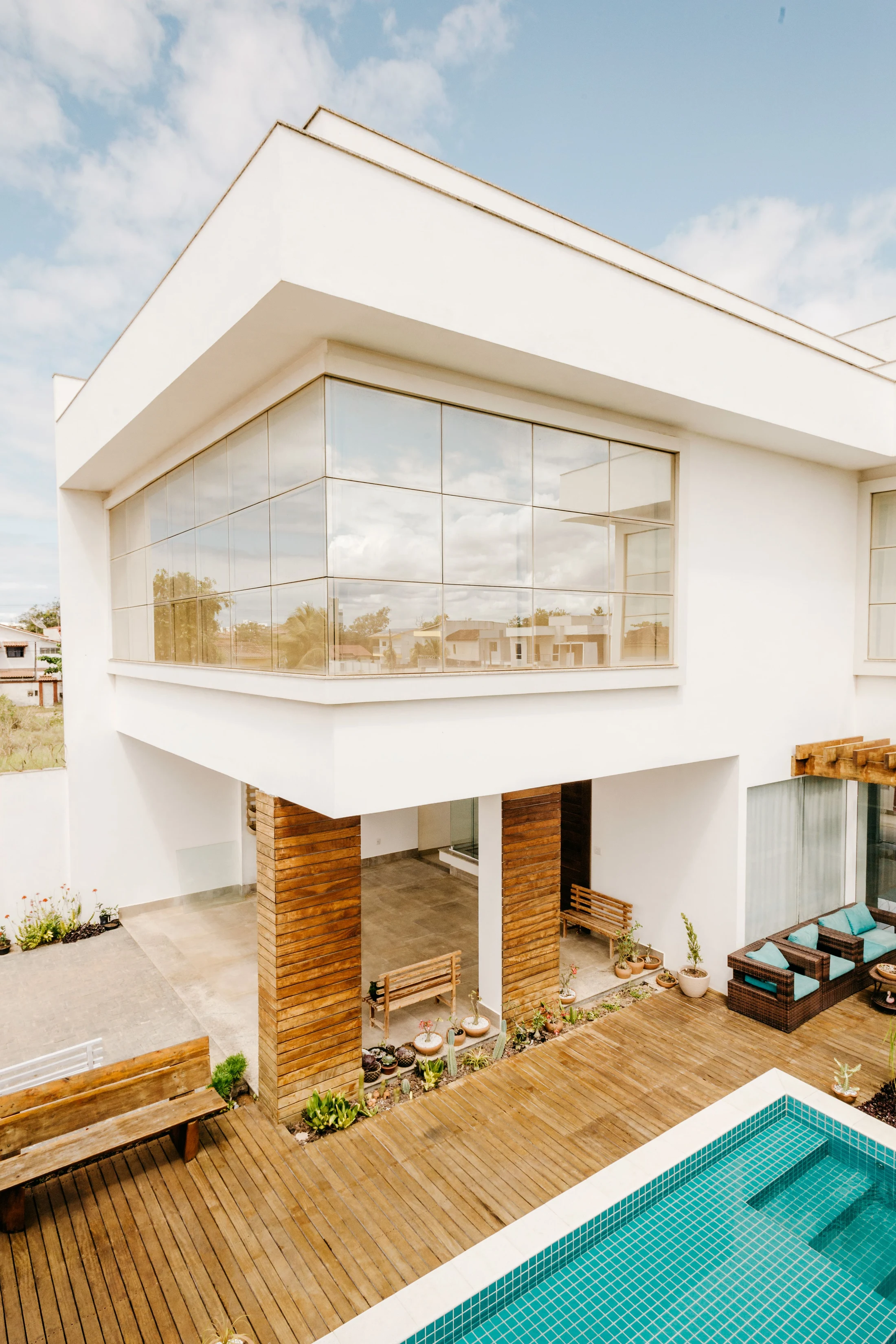 Glass facade and architectural details of a contemporary home